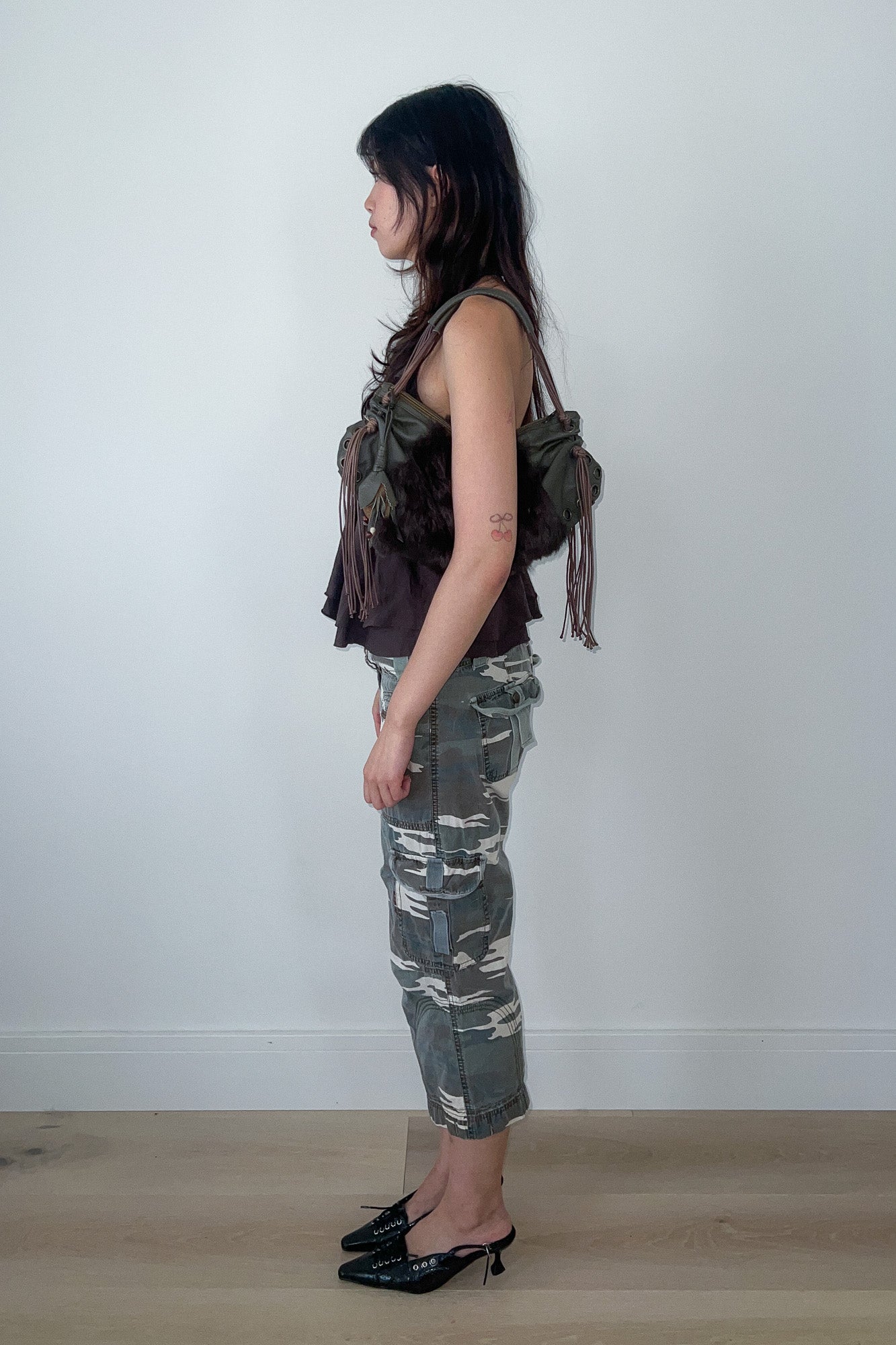 fur and leather tassel bag