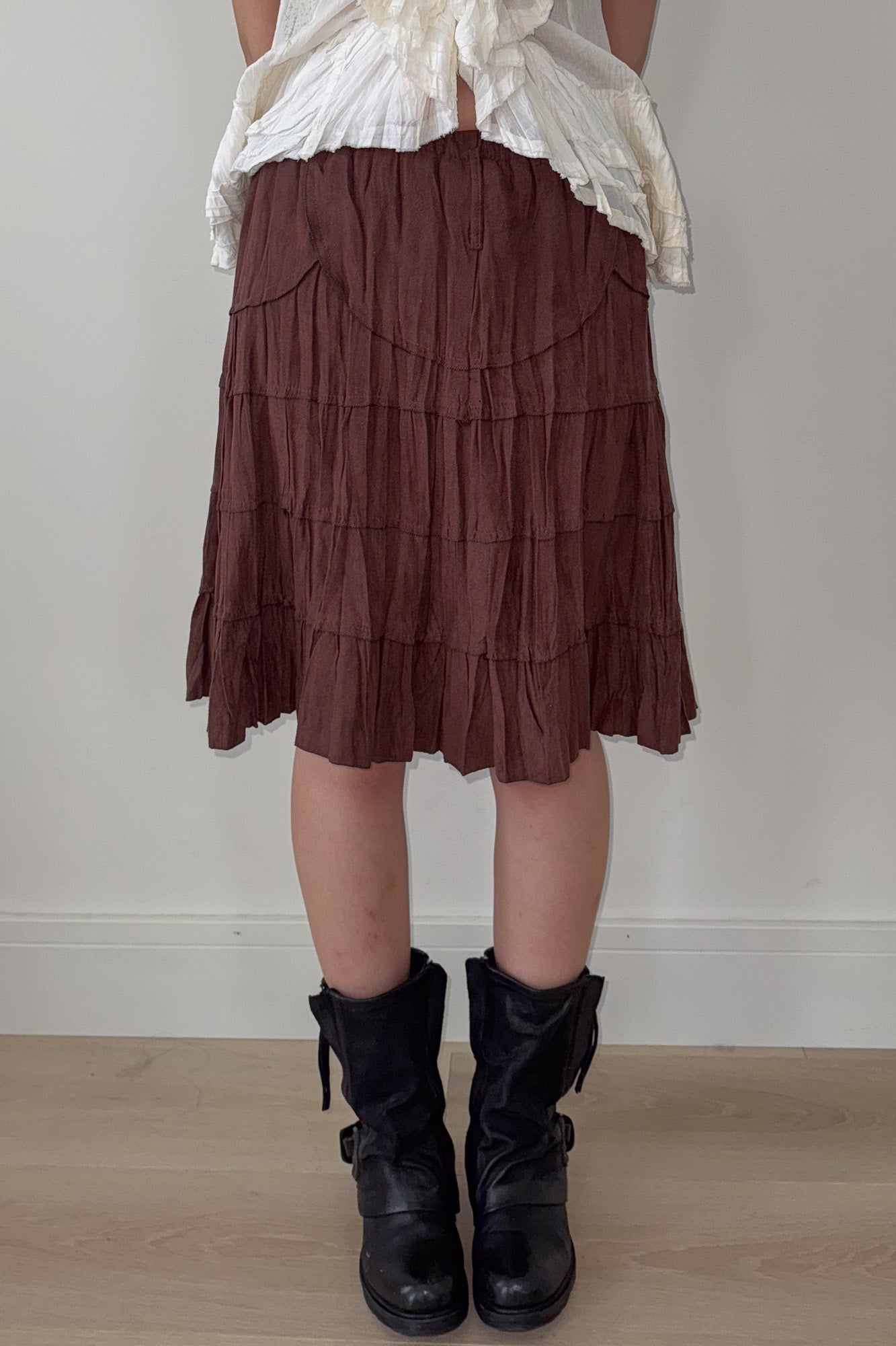 brown layered midi skirt
