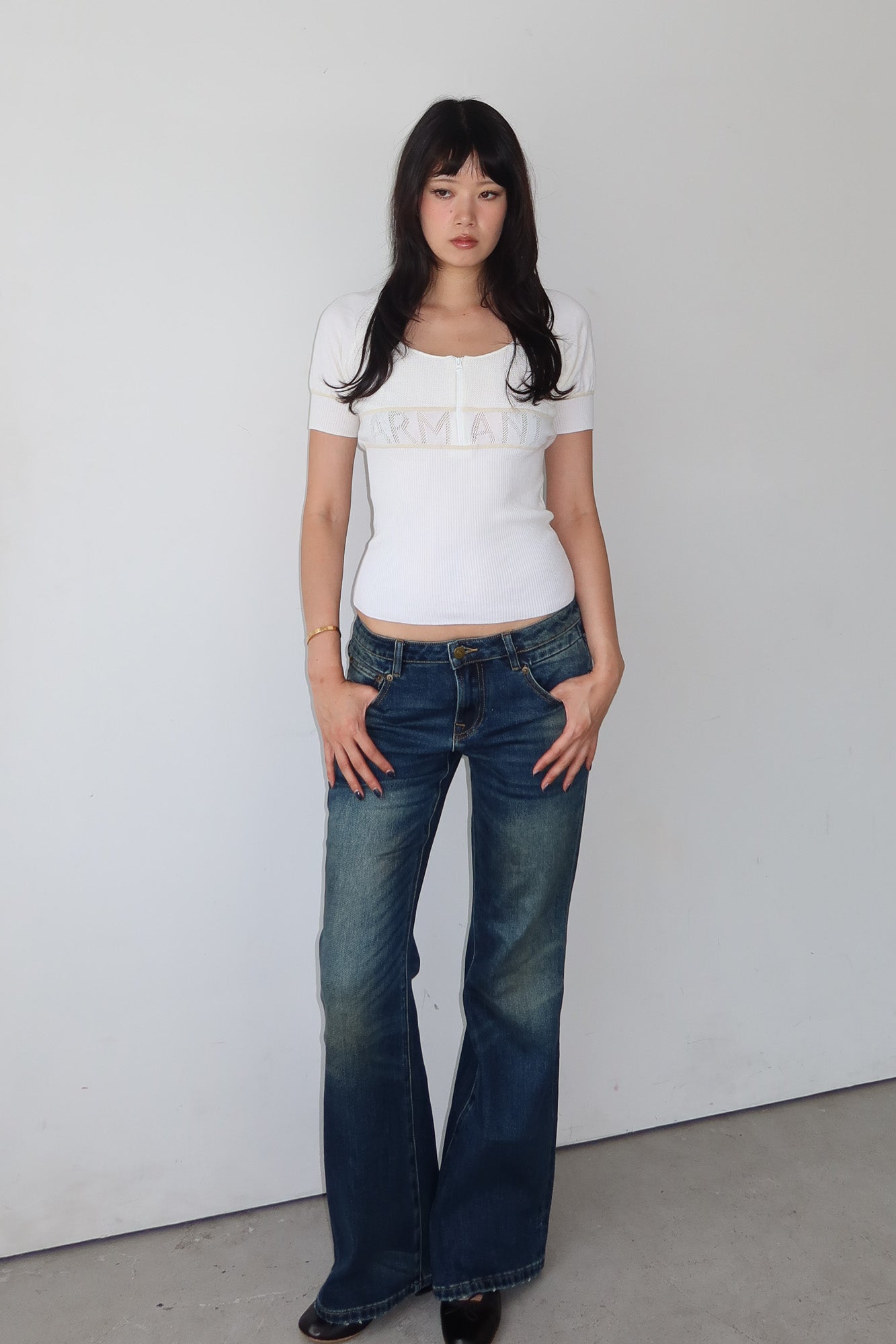 armani exchange | logo print zip-up top