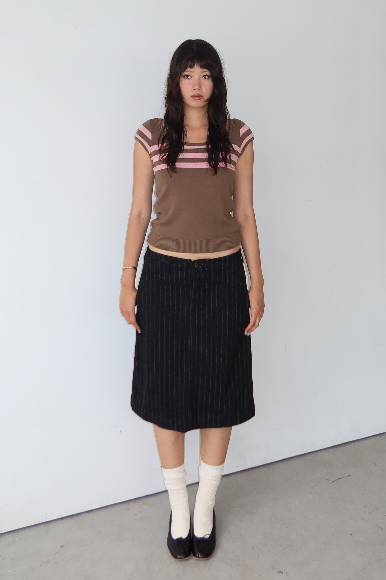 beams boy | stripe wool buckle skirt
