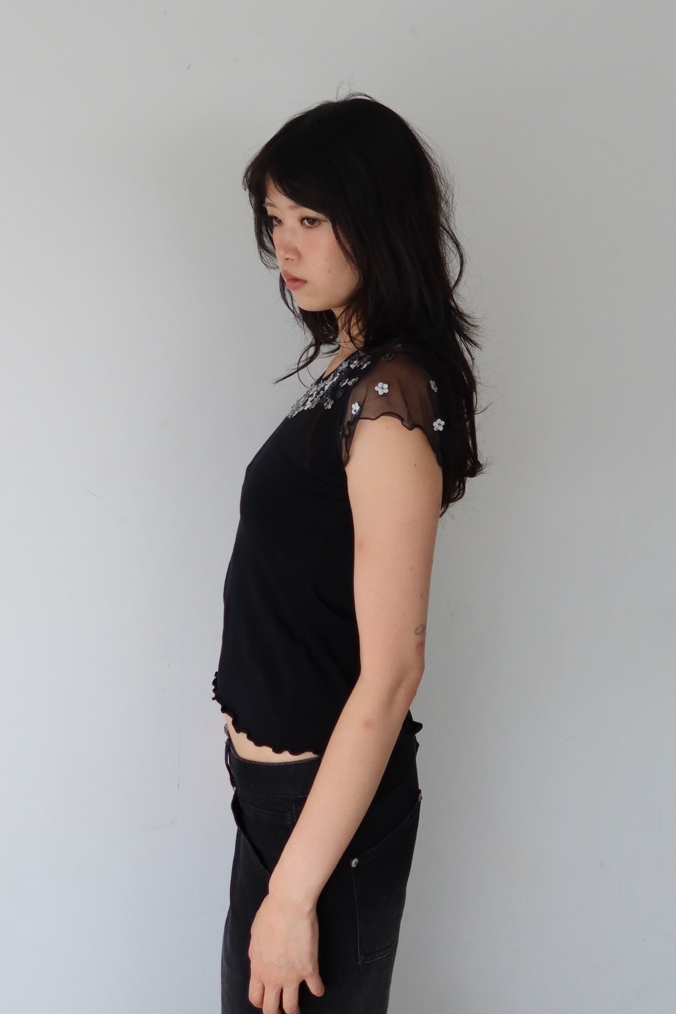 embellished flower lace top