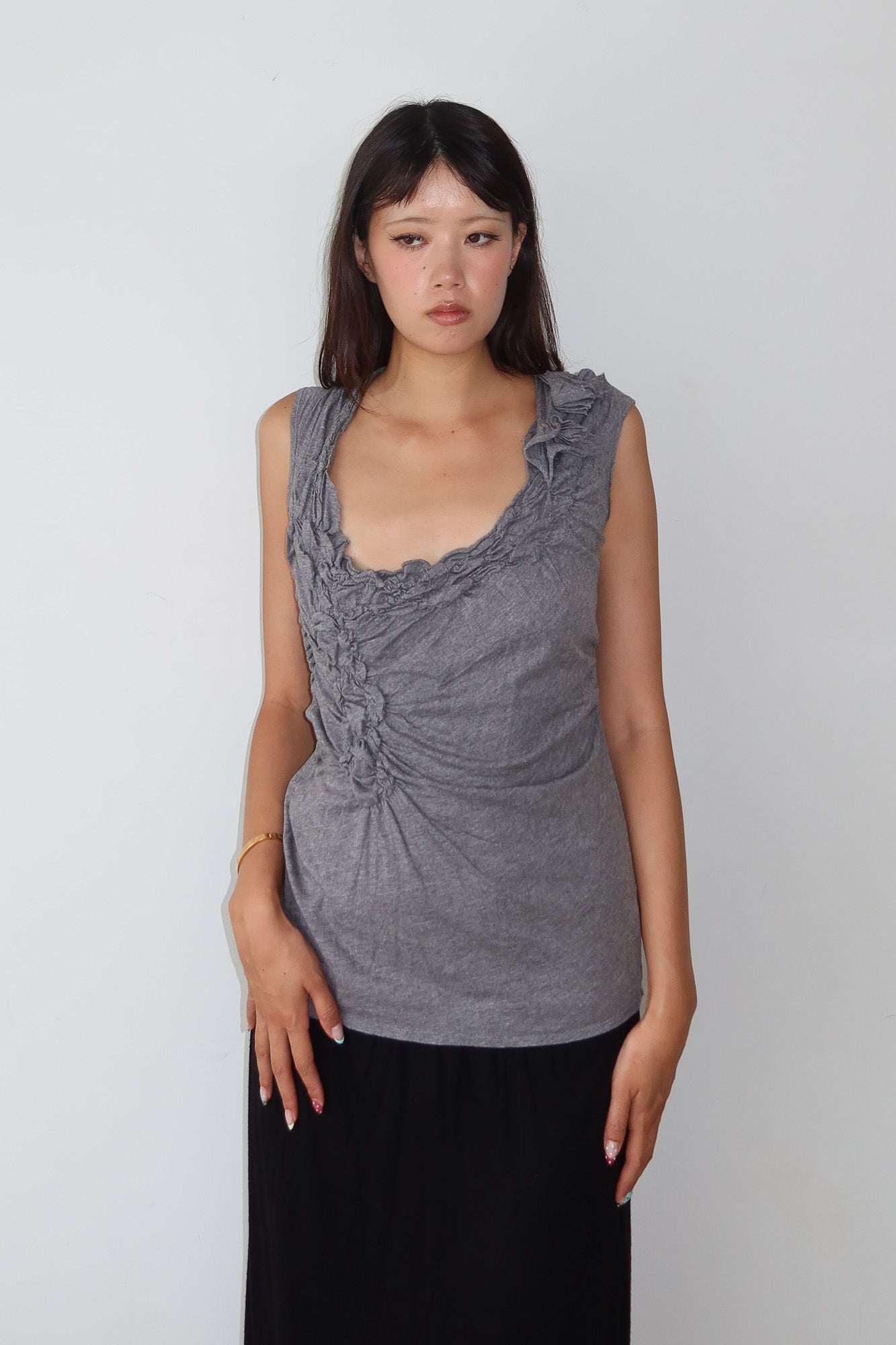 grey asymmetric ruched top