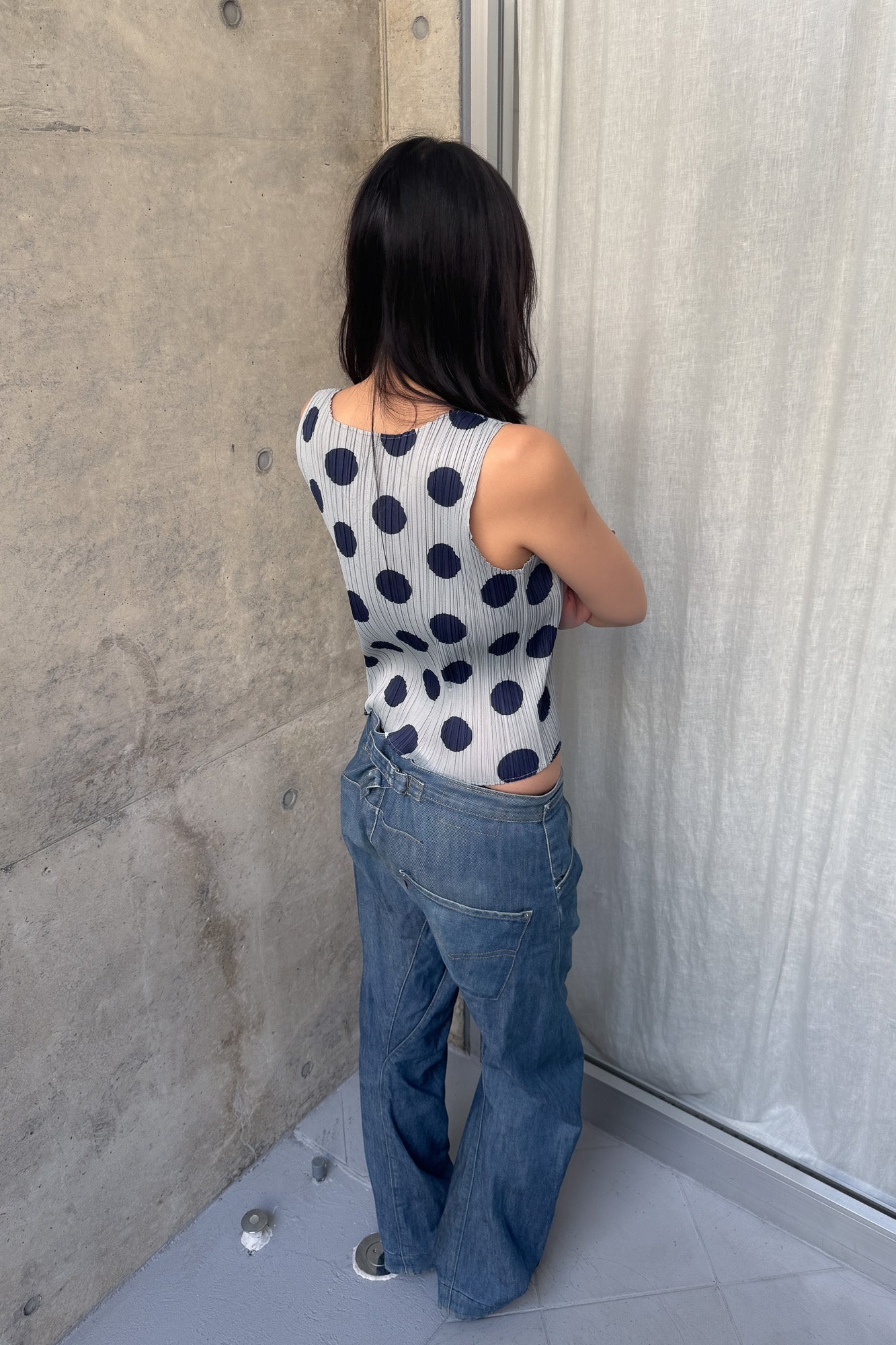 issey miyake | pleats please polkadot top