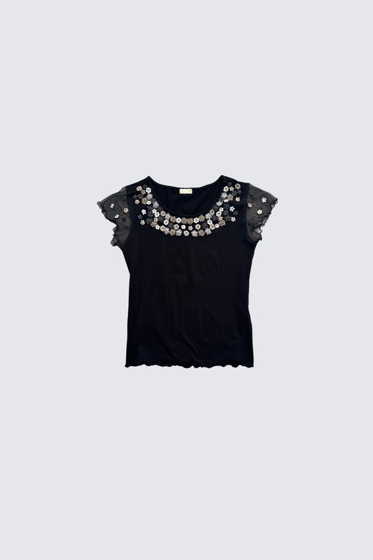 embellished flower lace top