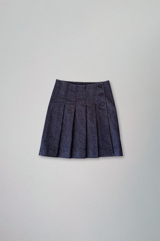 denim pleated skirt