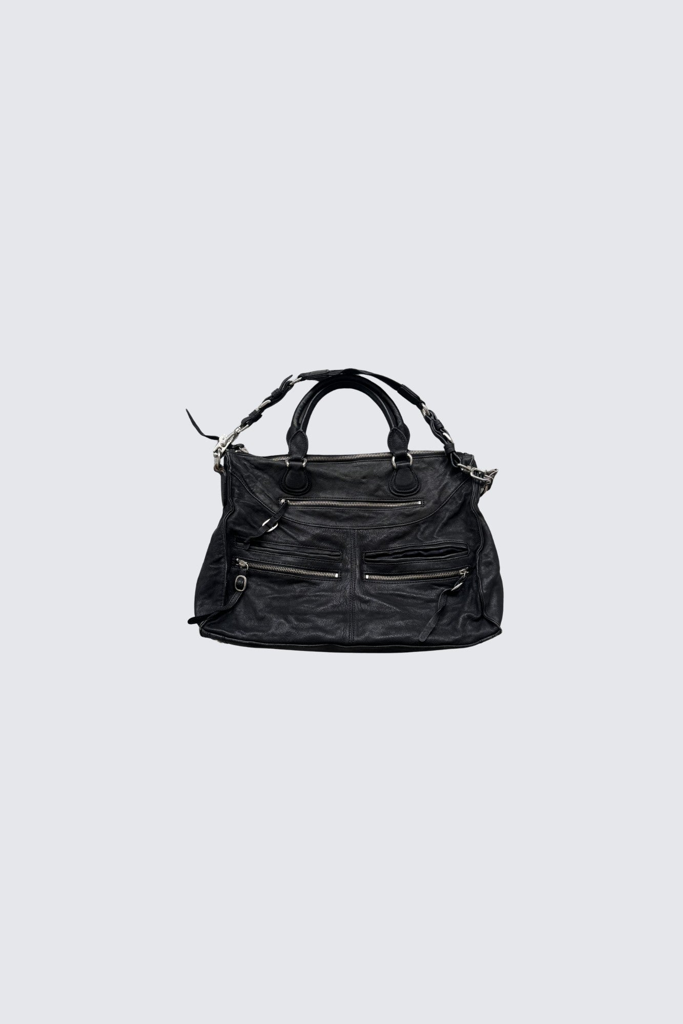 multi pocket leather shoulder bag