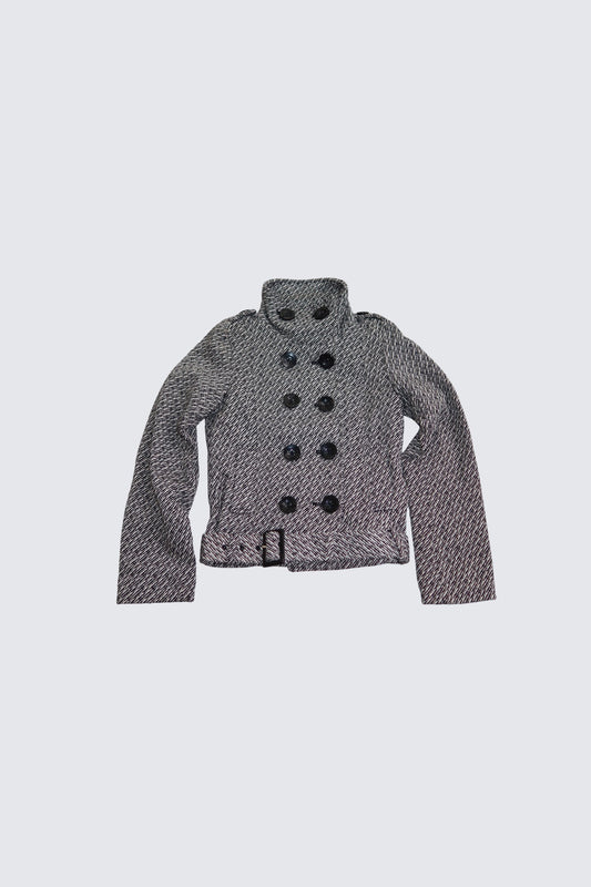 funnel neck belted jacket