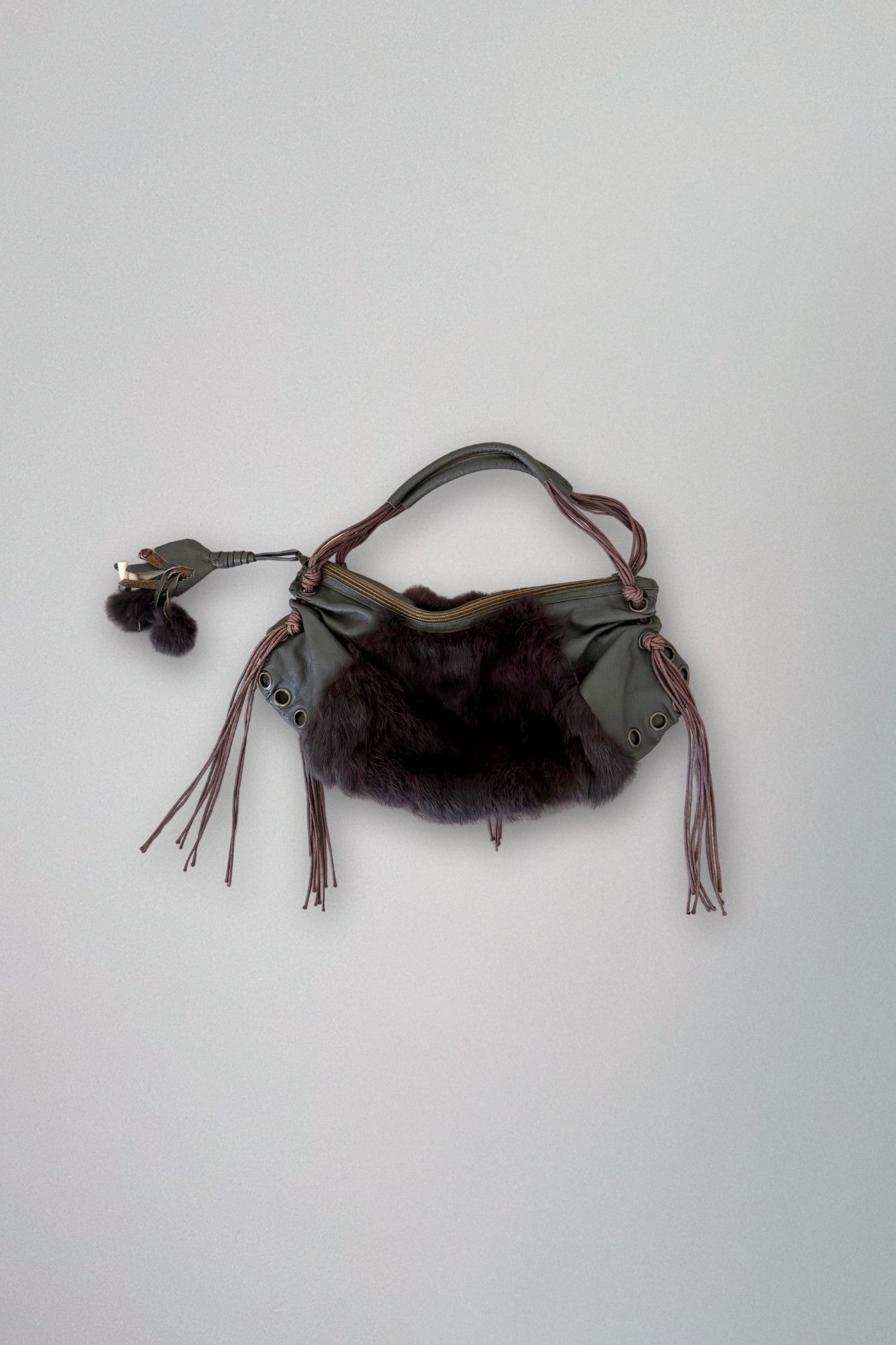fur and leather tassel bag