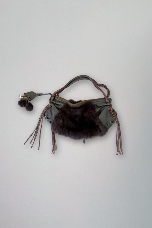 fur and leather tassel bag