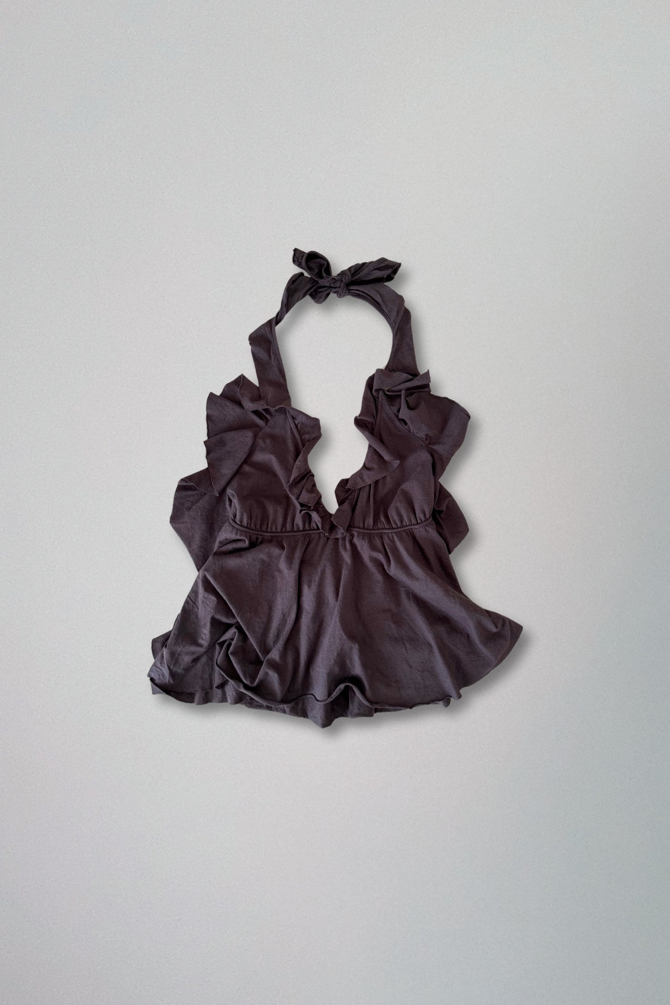 brown ruffle halter neck