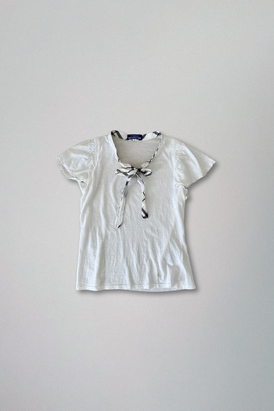 burberry blue label | ruffle sleeve shirt with checkered neck tie