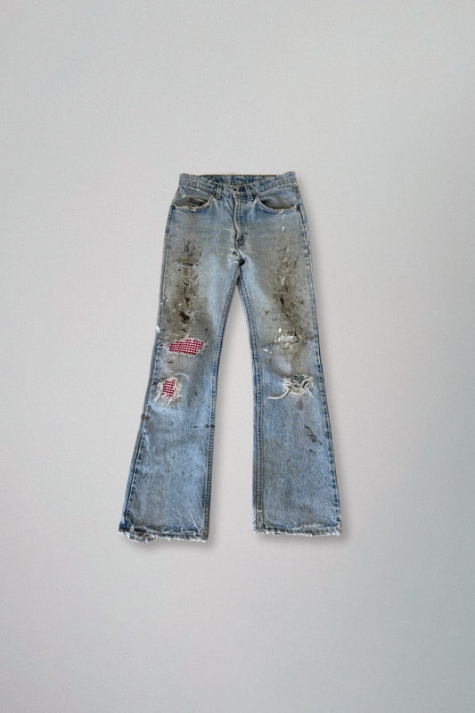 levi's | distressed jeans with gingham repair