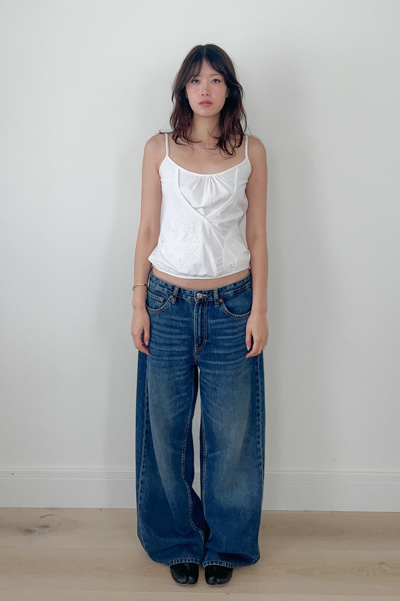 layered tank top with tie-up detail