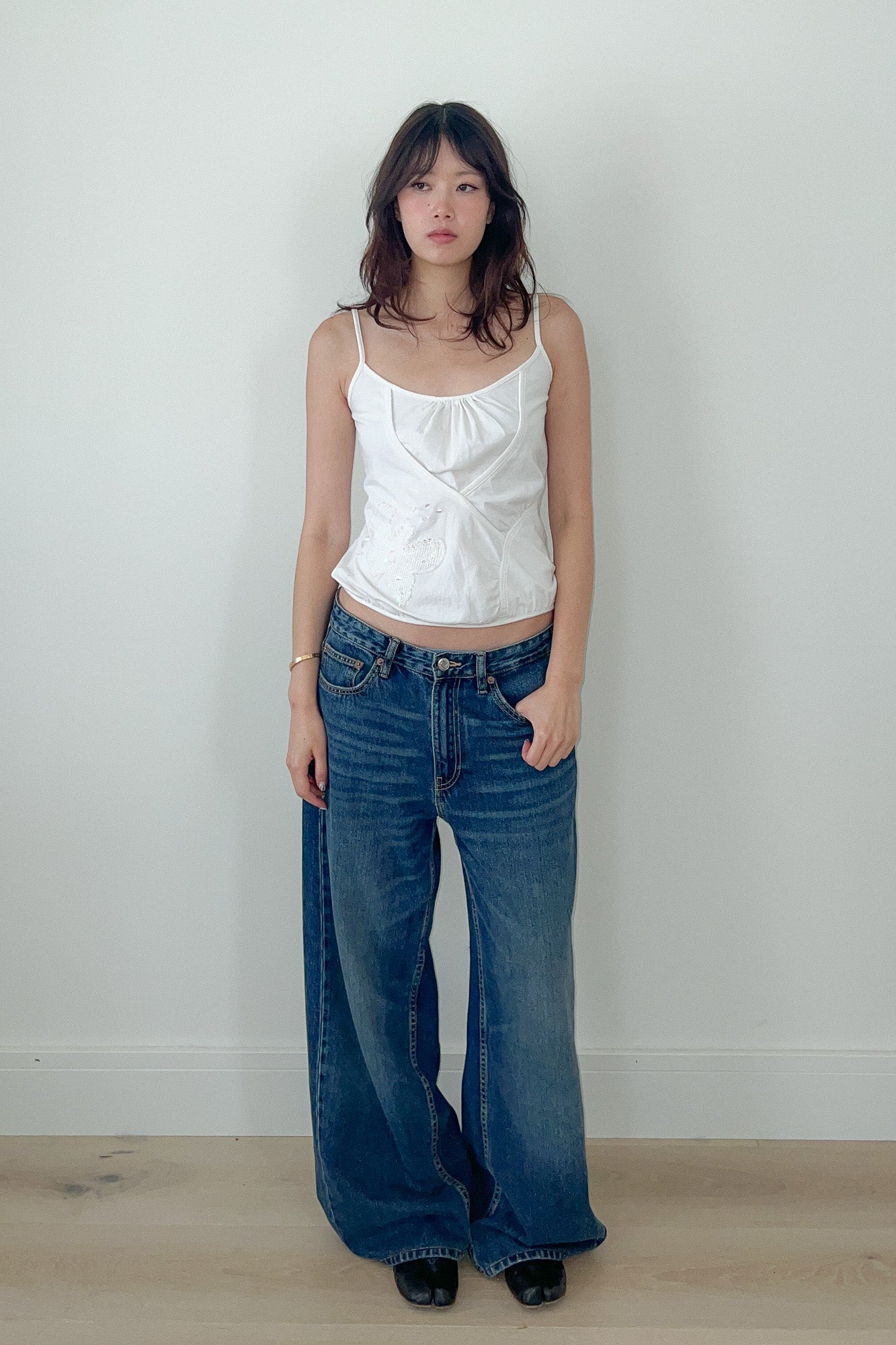 layered tank top with tie-up detail