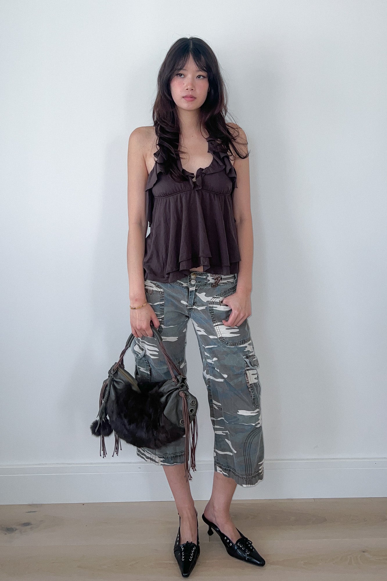 fur and leather tassel bag