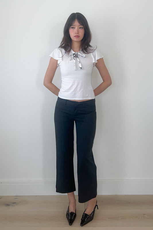 burberry blue label | ruffle sleeve shirt with checkered neck tie