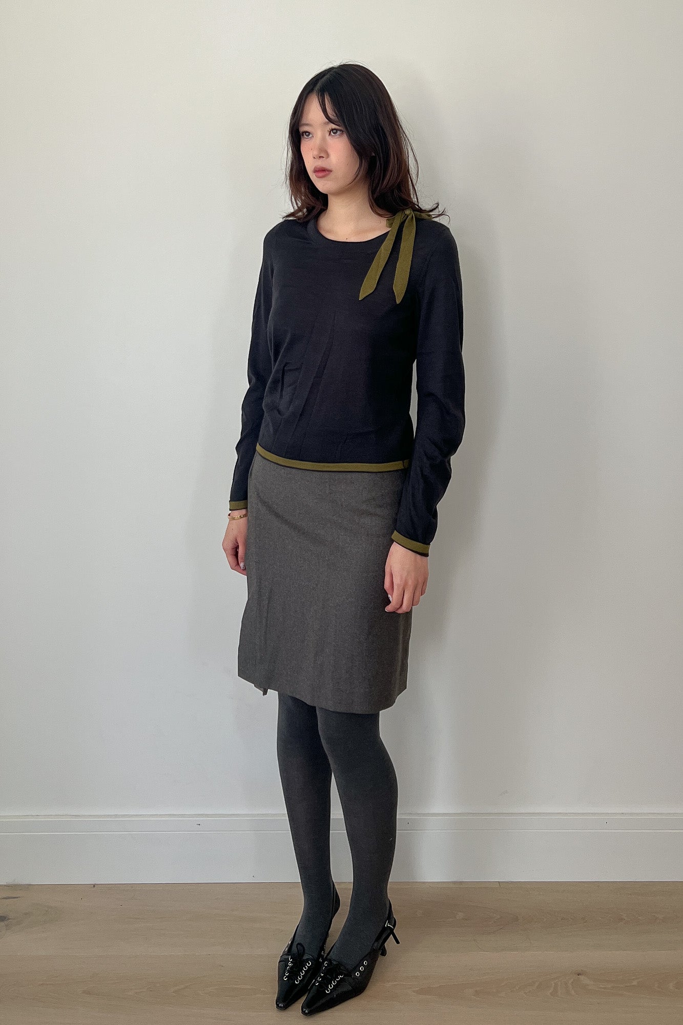 jil sander | grey knit with olive straps