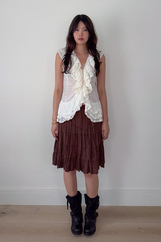 brown layered midi skirt