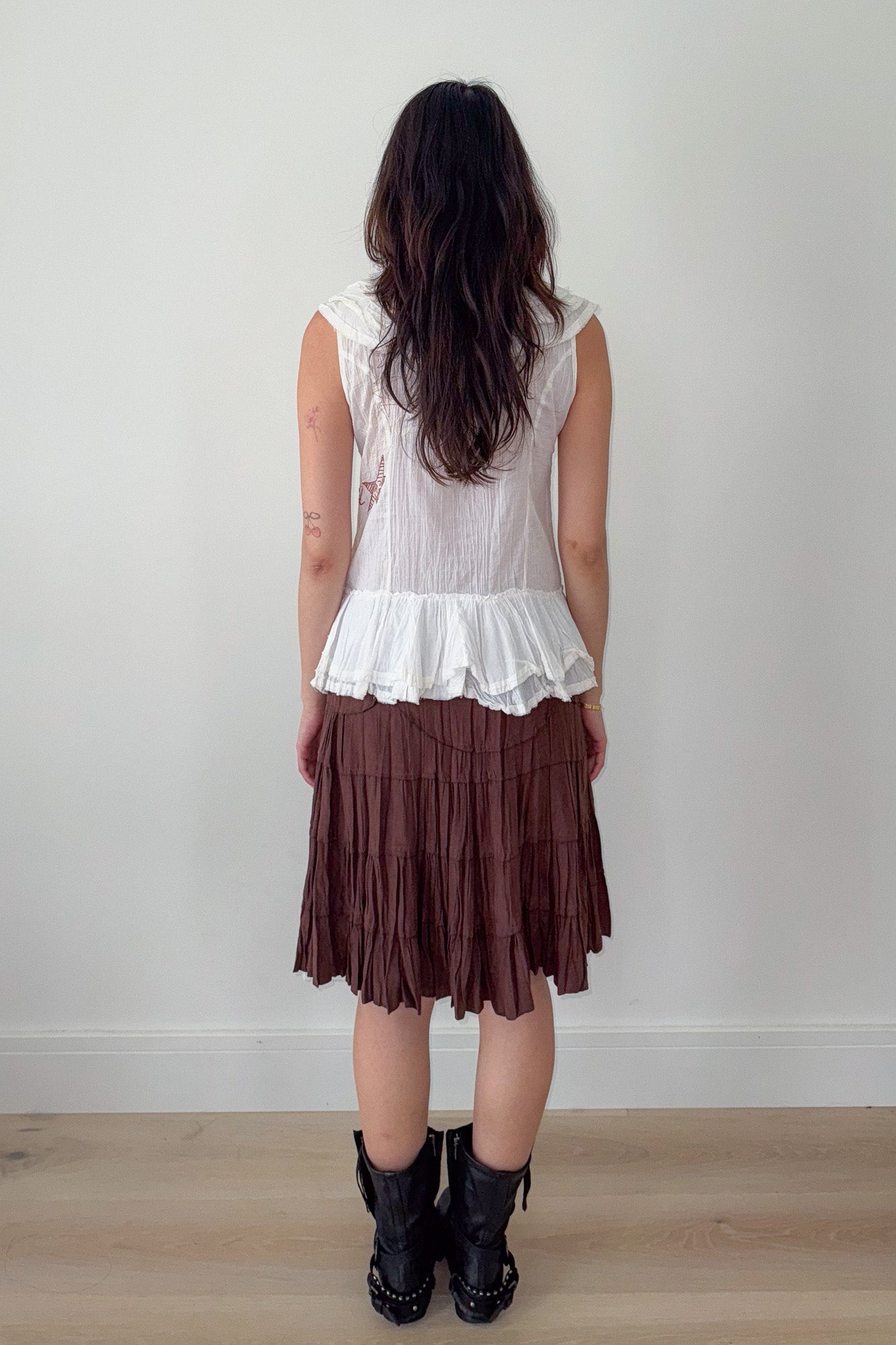 brown layered midi skirt