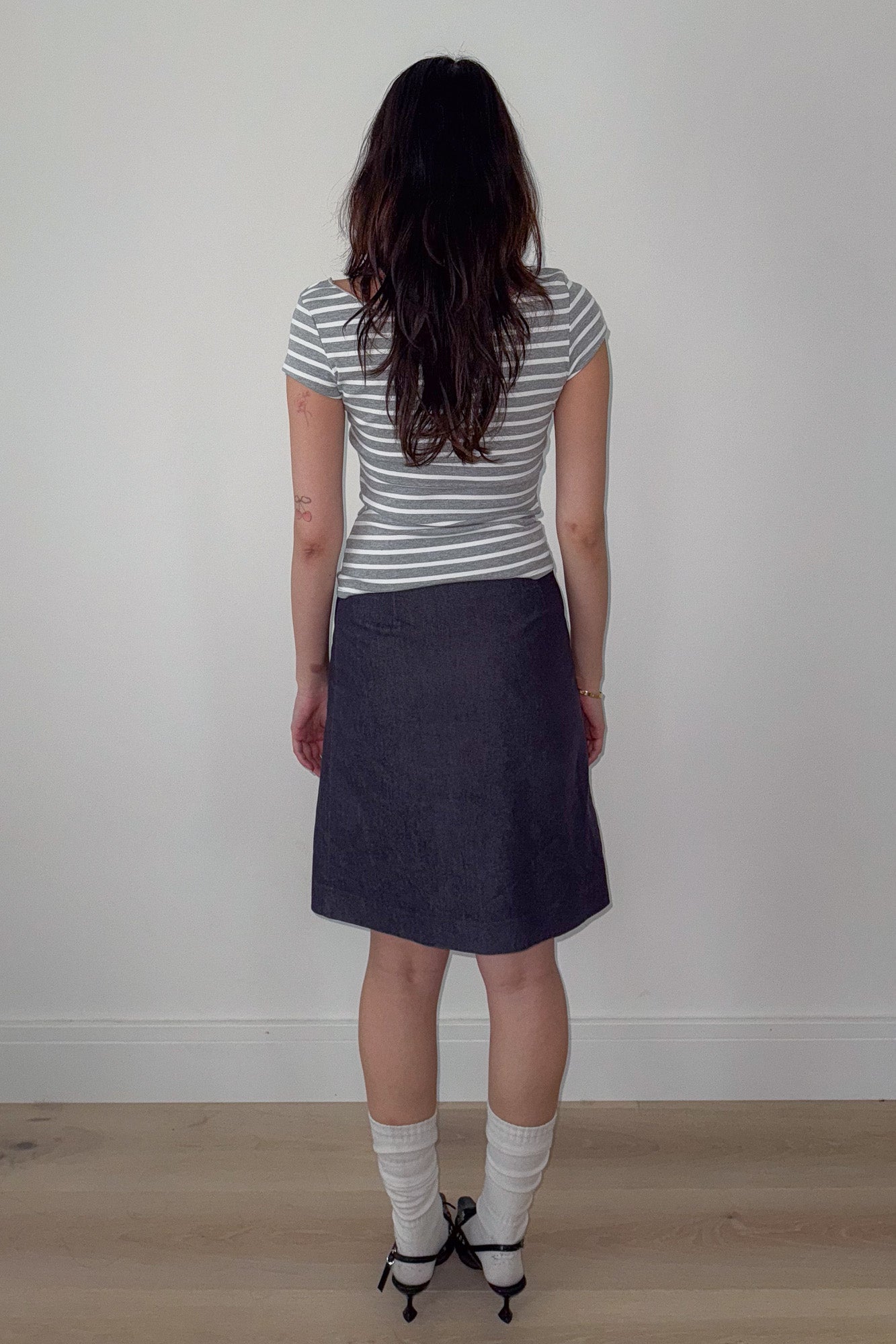 denim pleated skirt