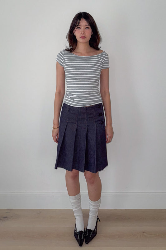 denim pleated skirt