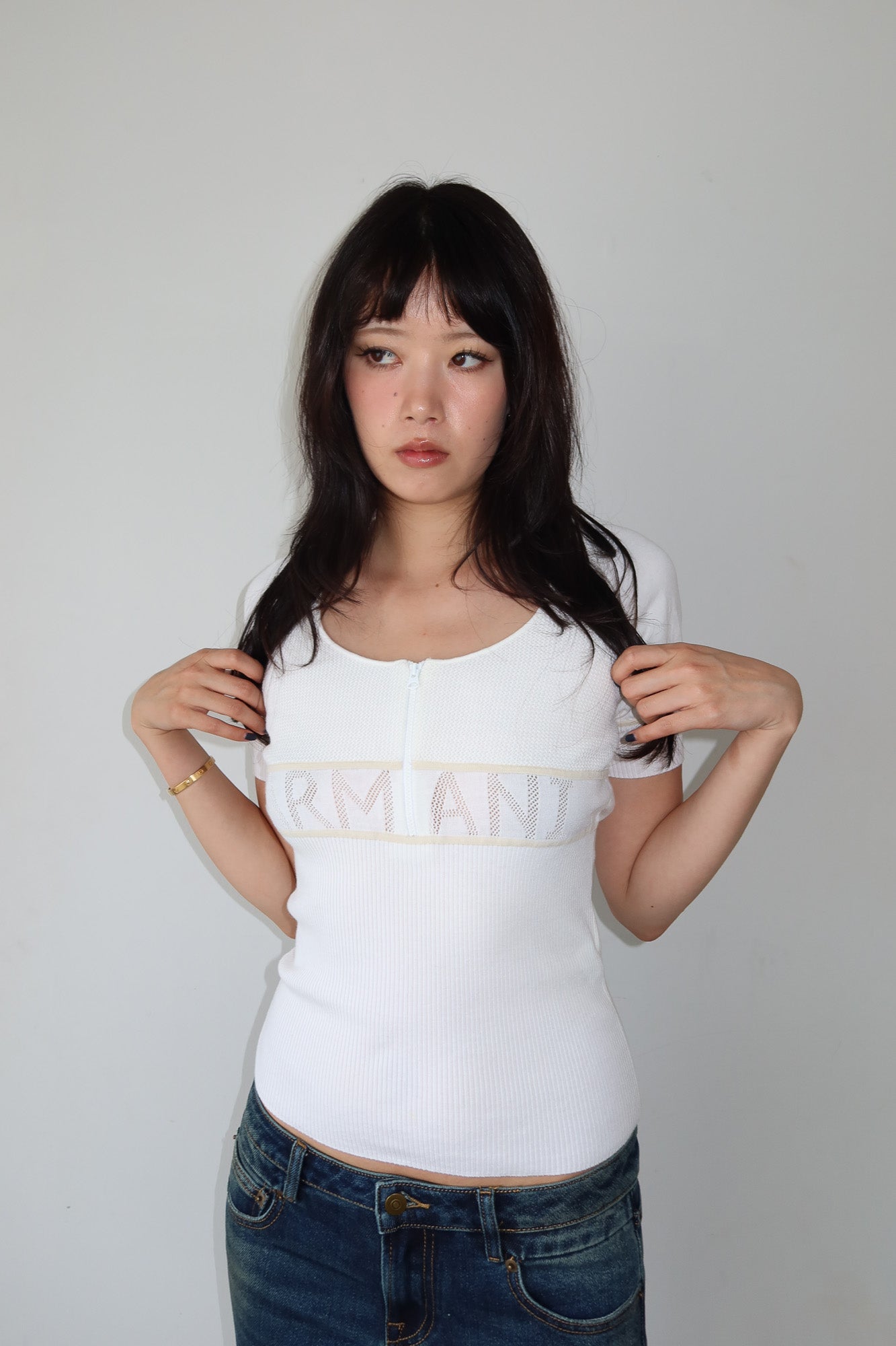 armani exchange |  logo print zip-up top