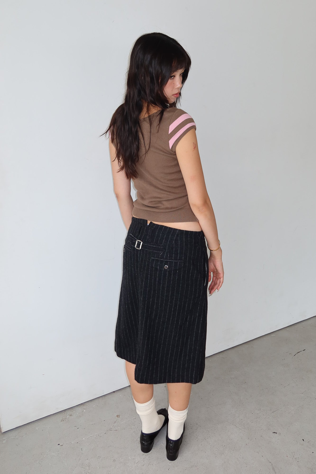 beams boy | stripe wool buckle skirt