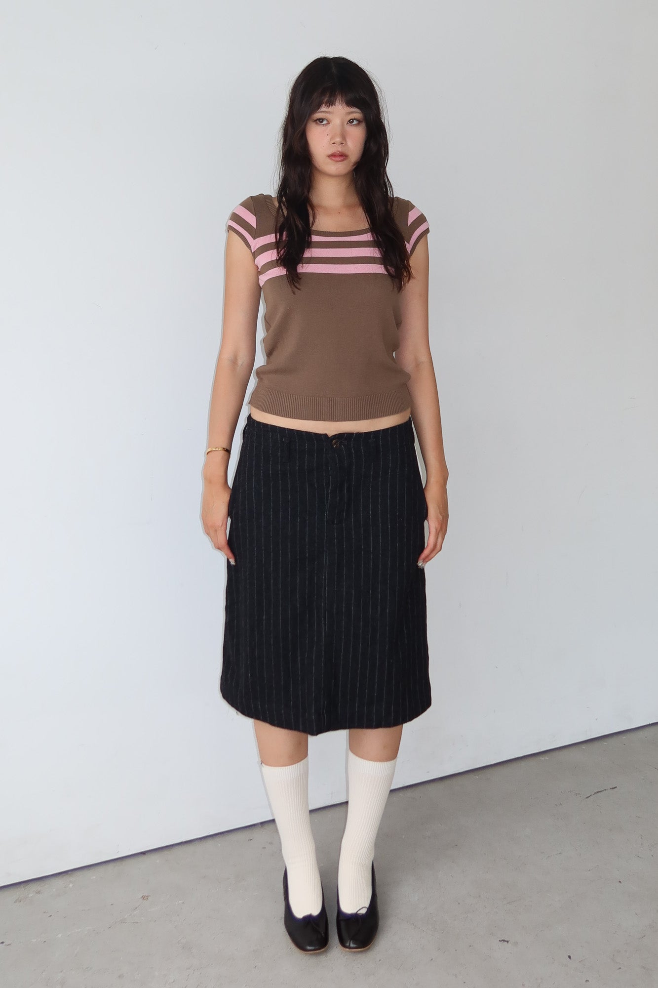 beams boy | stripe wool buckle skirt