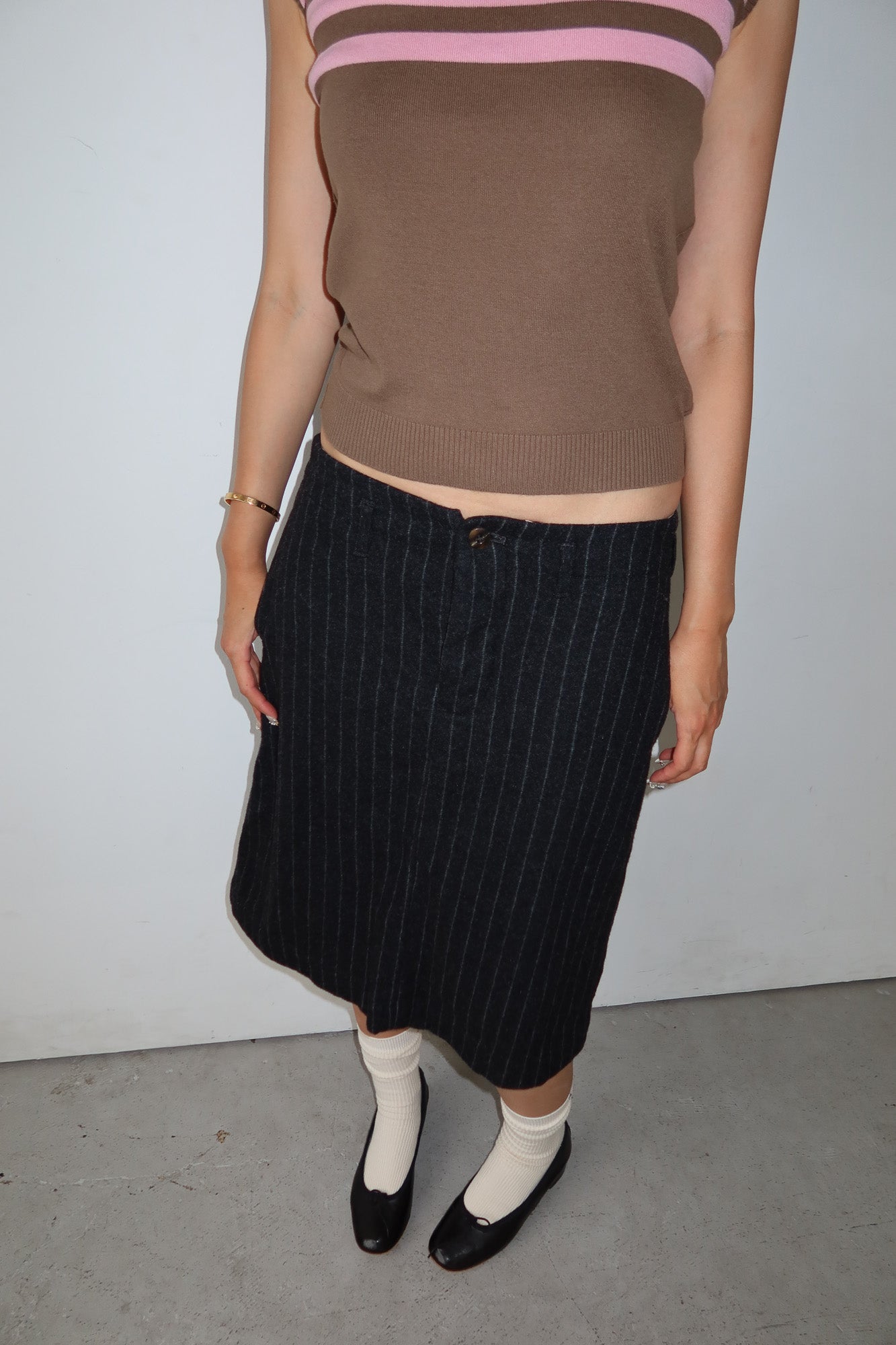 beams boy | stripe wool buckle skirt