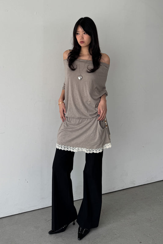 beige off shoulder dress