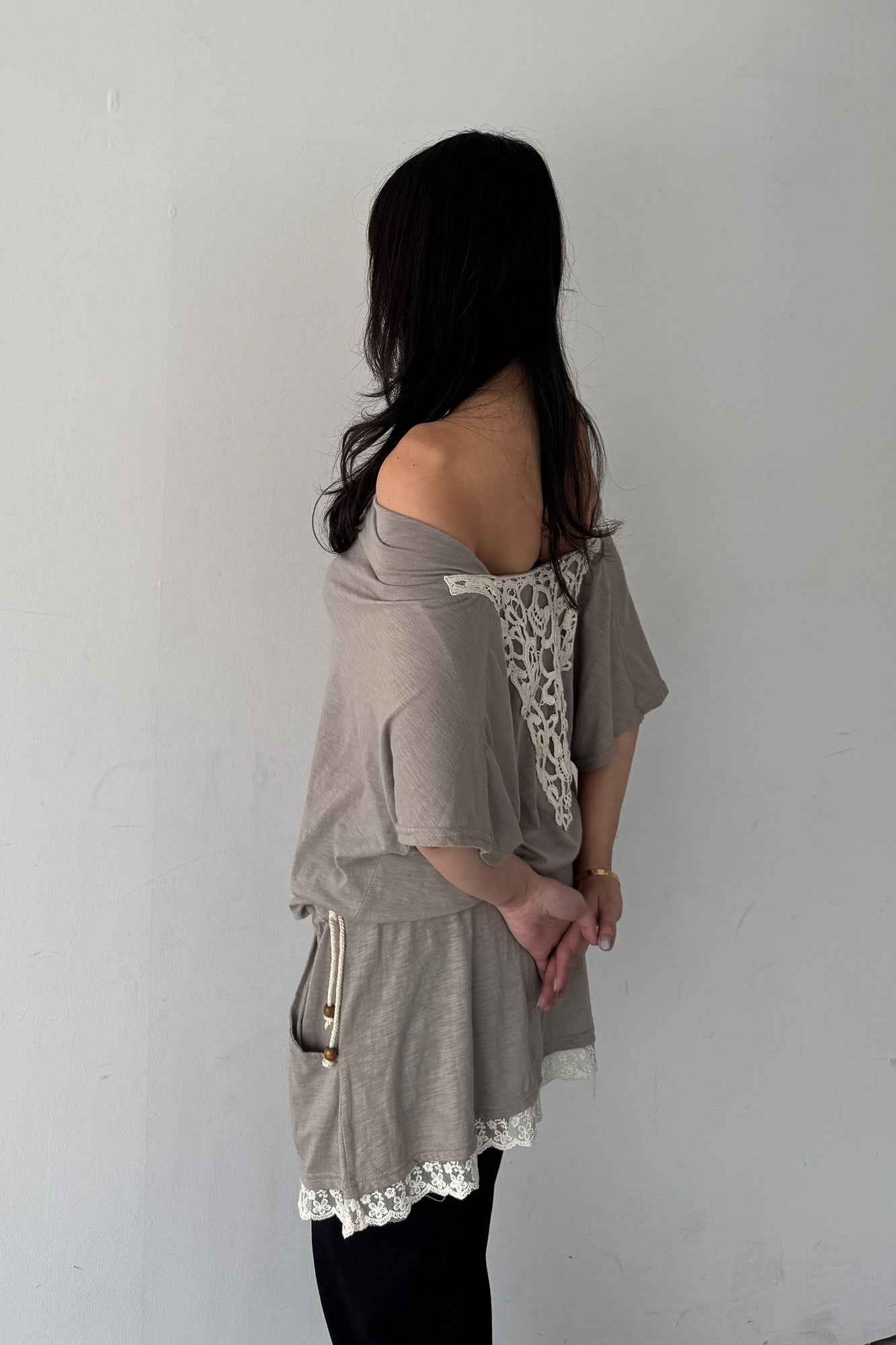 beige off shoulder dress