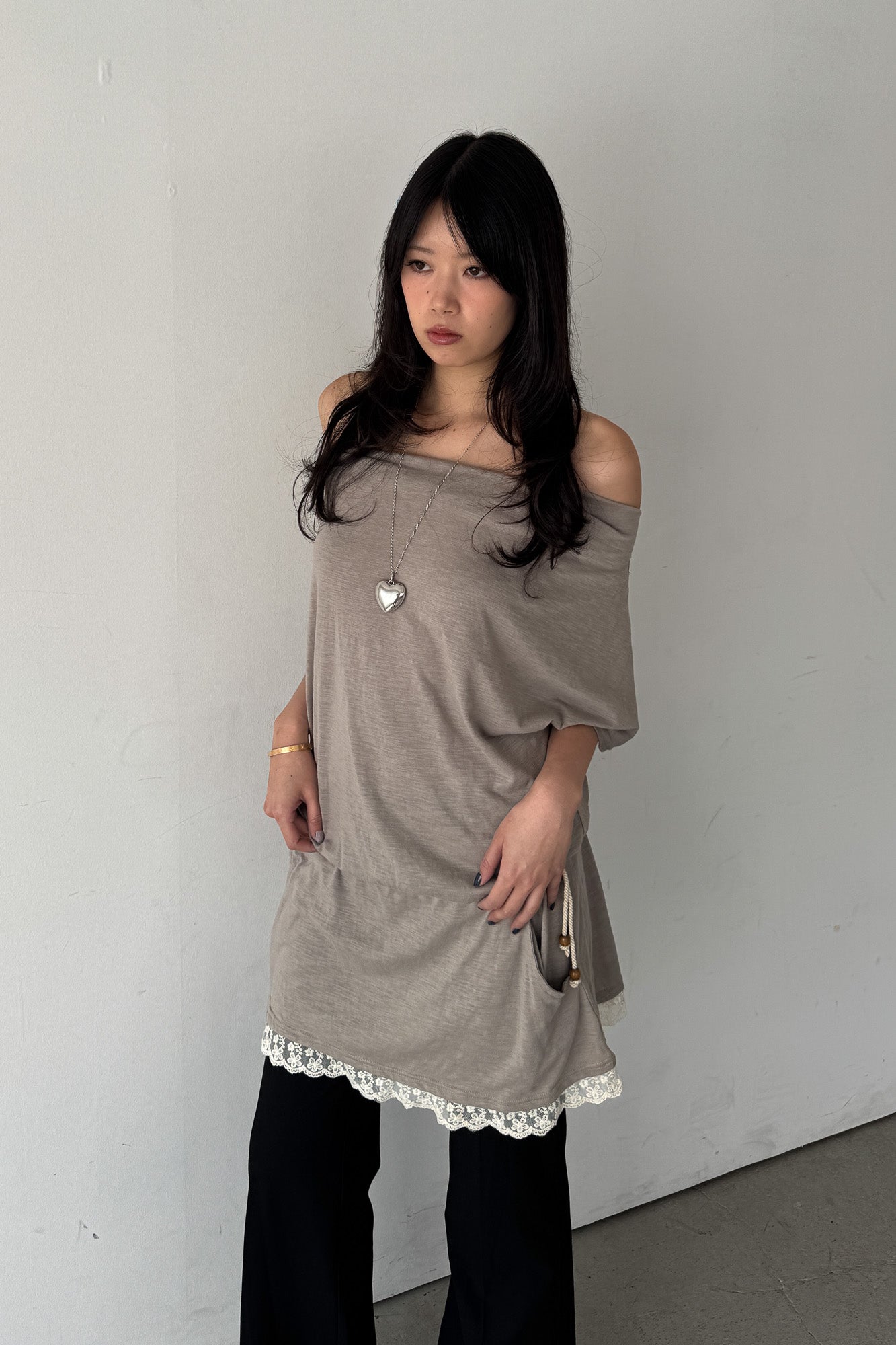 beige off shoulder dress