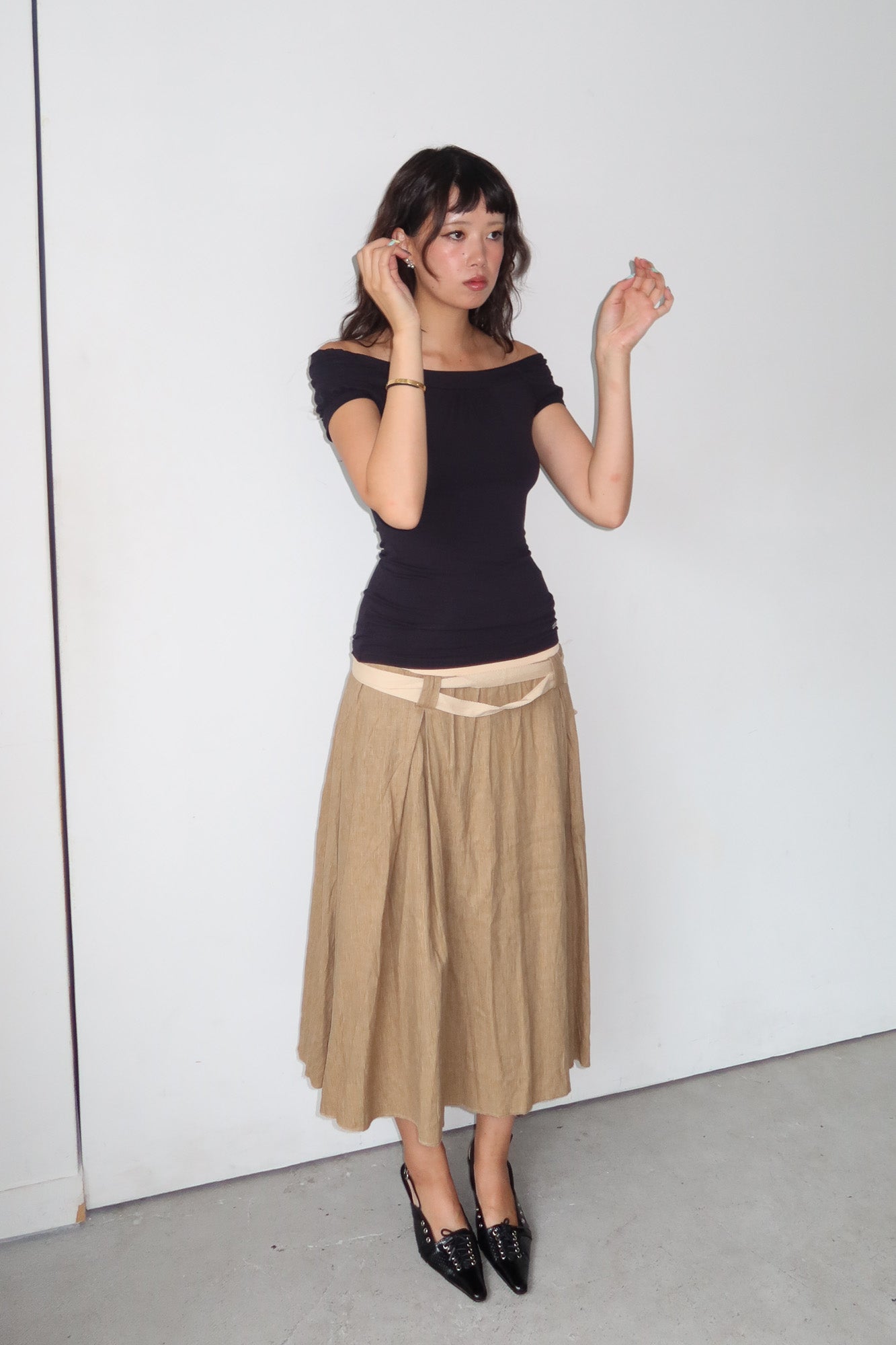 belted midi skirt