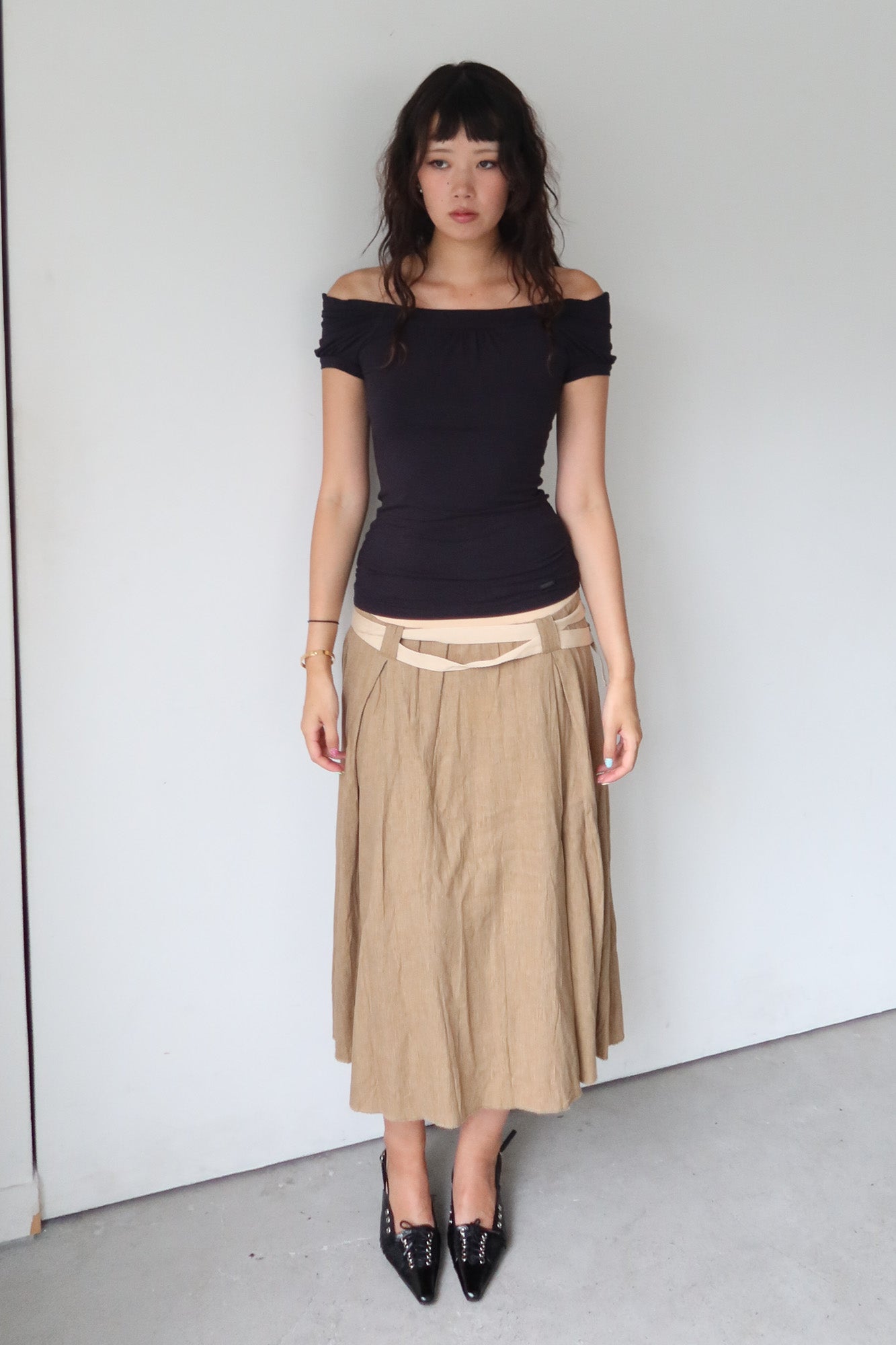 belted midi skirt