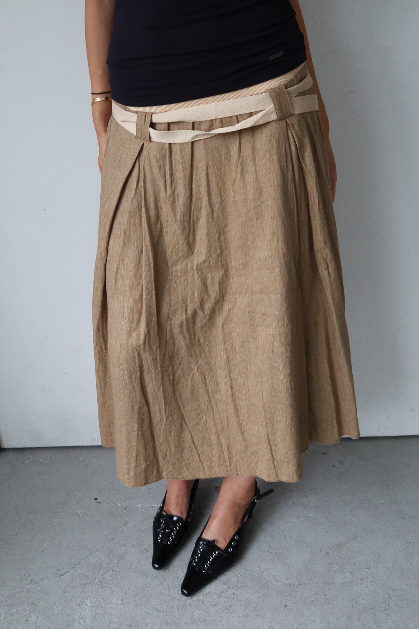 belted midi skirt