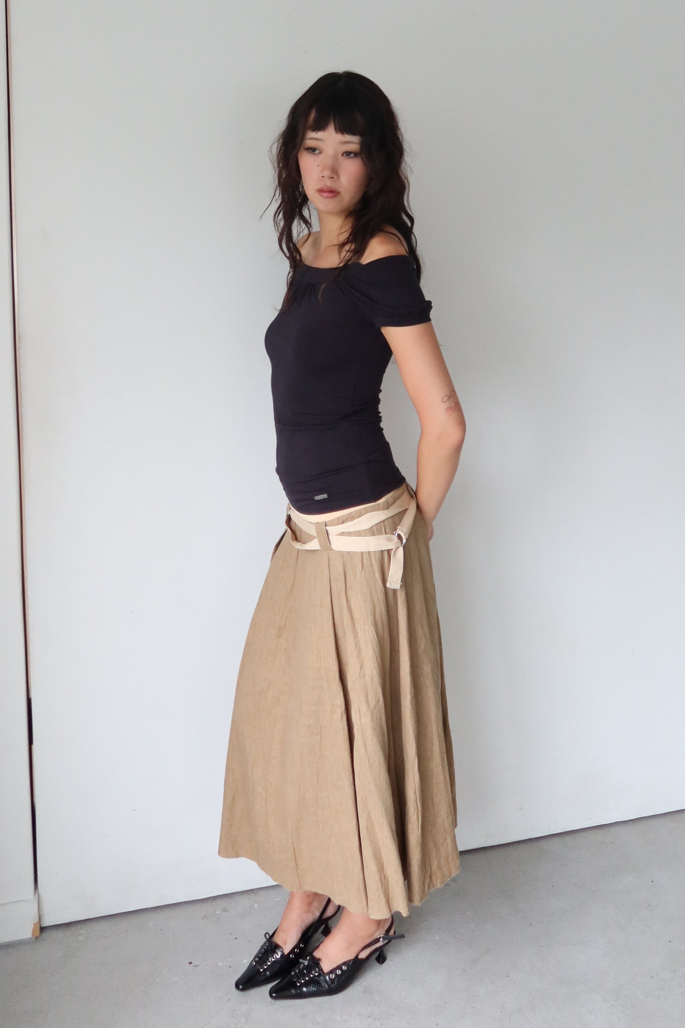 belted midi skirt