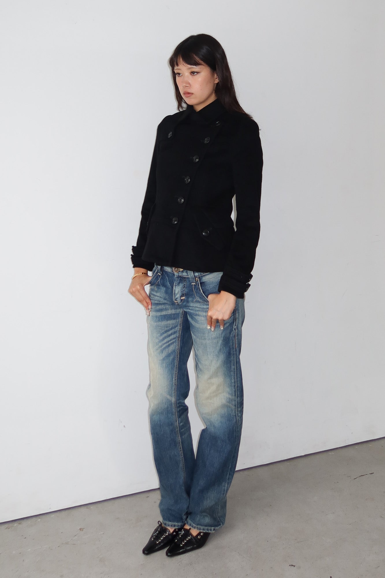 wool asymmetric button coat