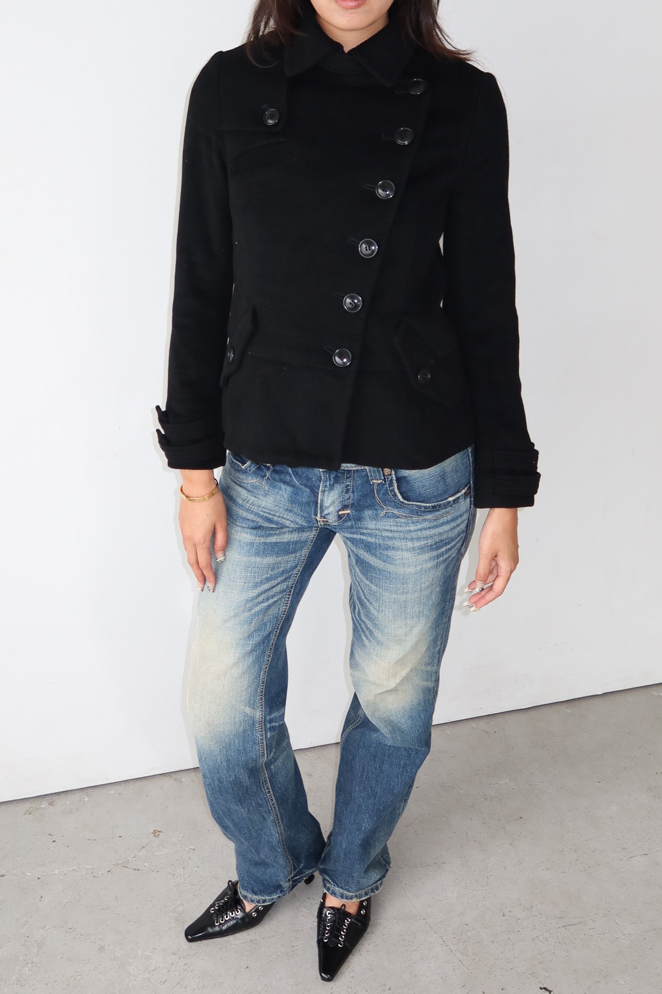 wool asymmetric button coat