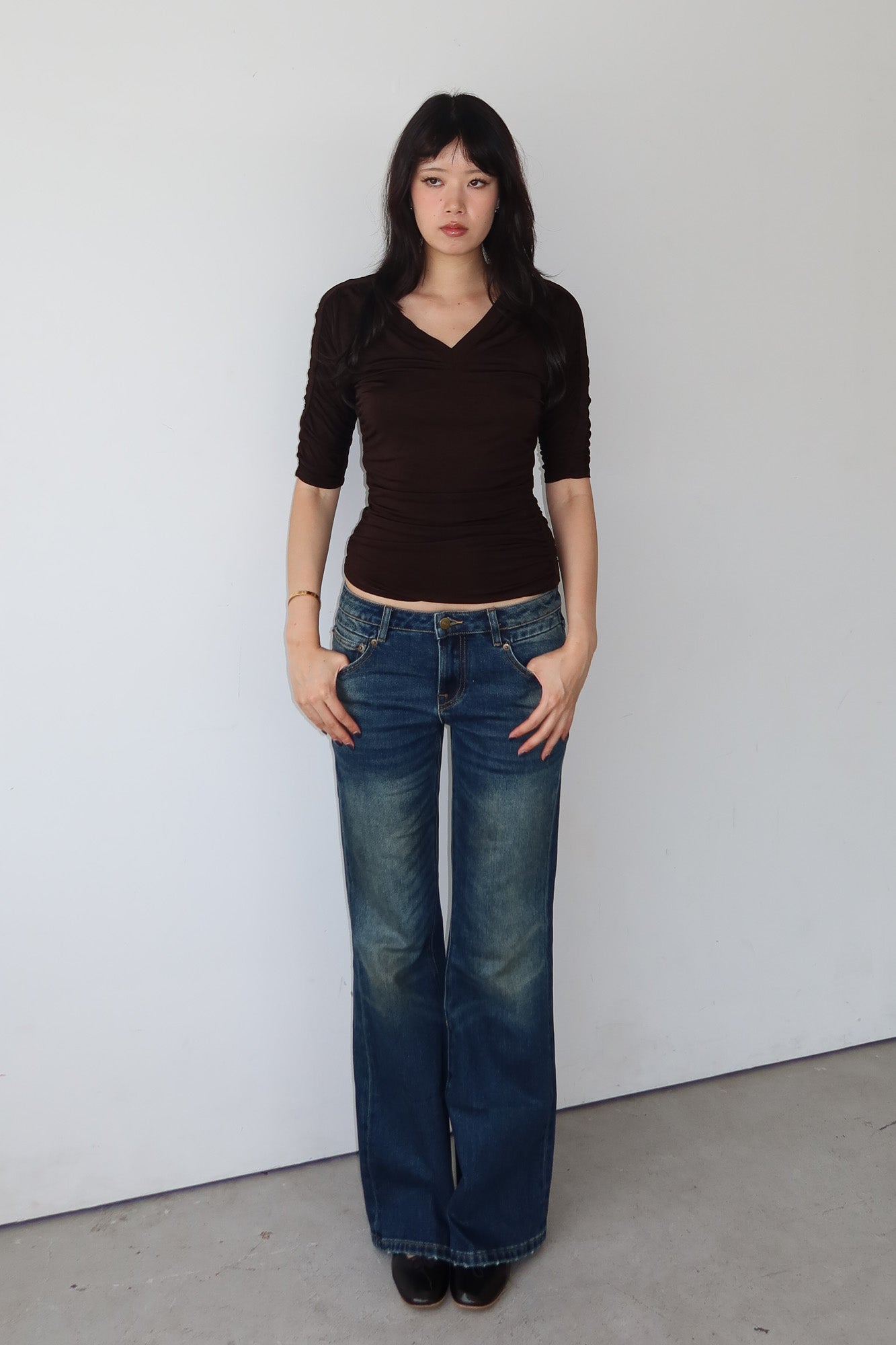 DKNY | brown ruched top