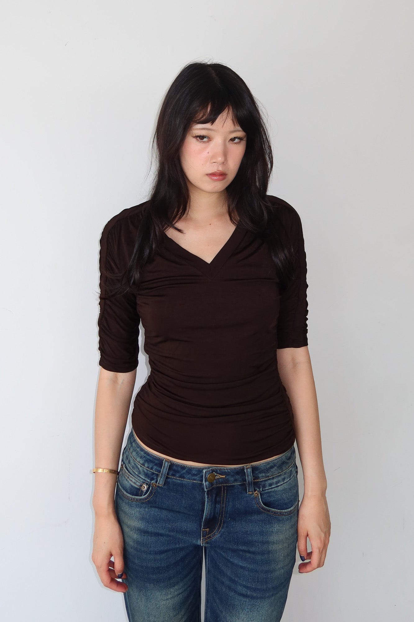 DKNY | brown ruched top