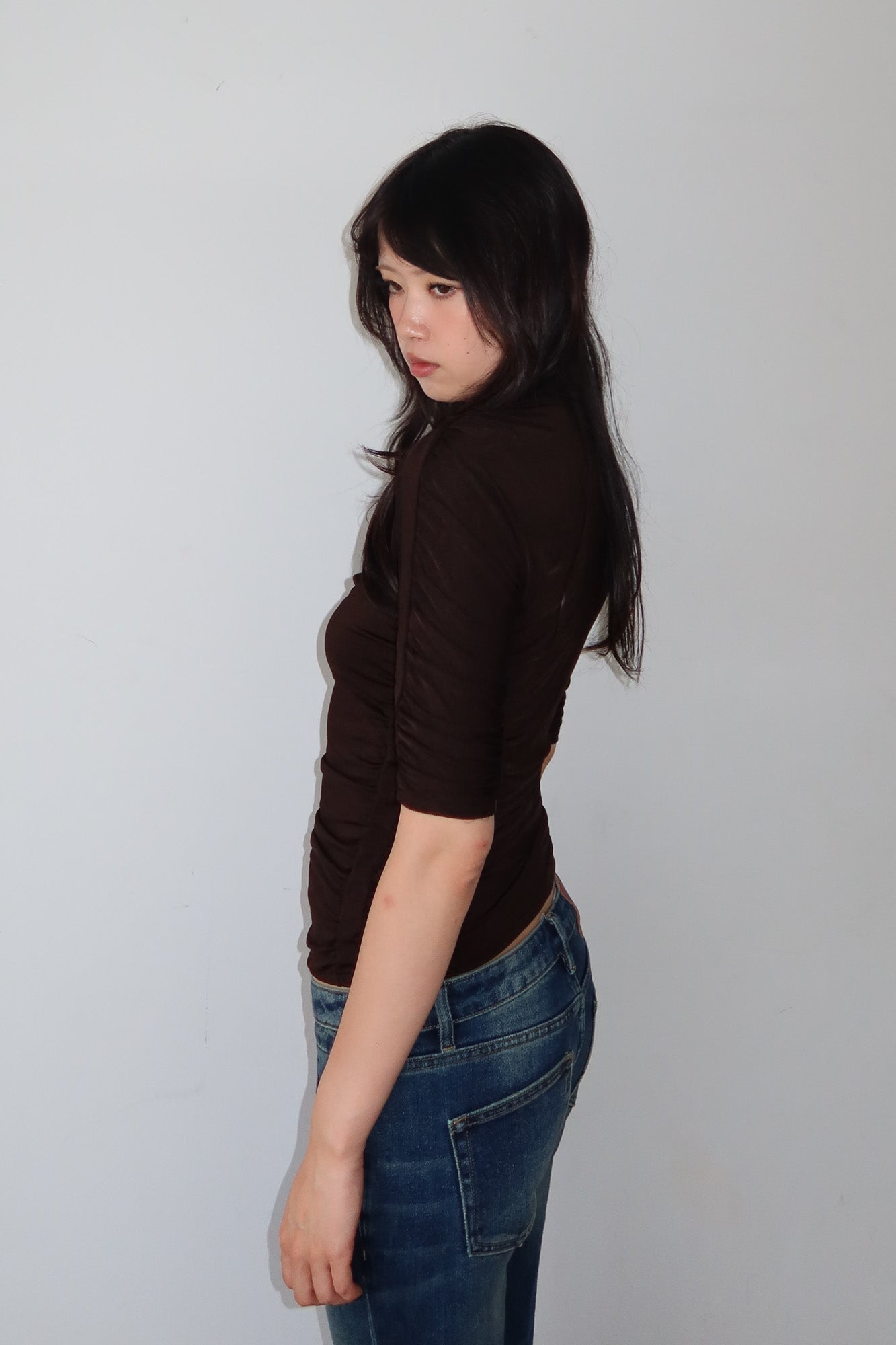 DKNY | brown ruched top