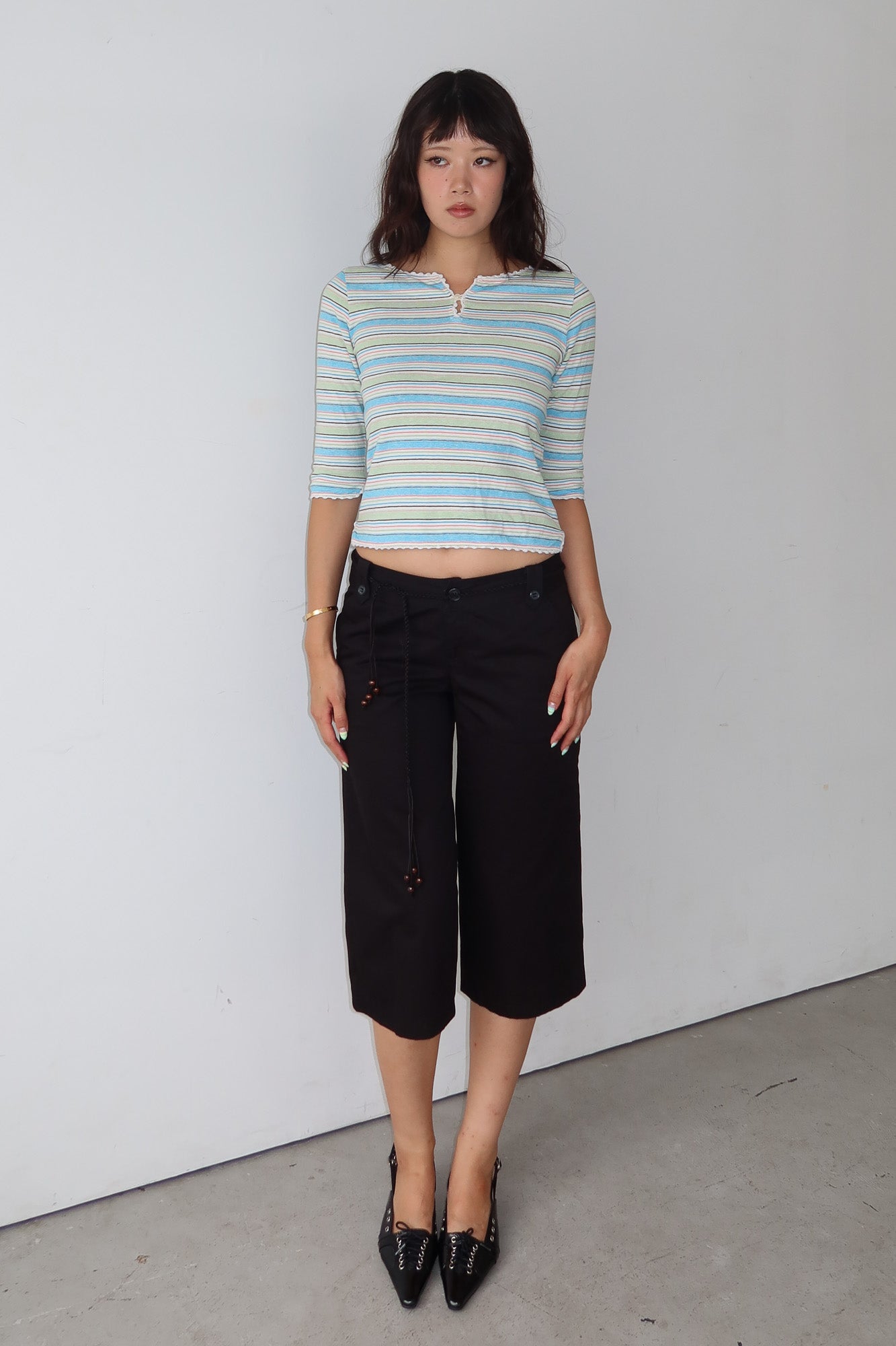 burberry blue label | striped lace trim top
