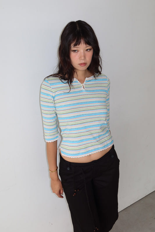 burberry blue label | striped lace trim top