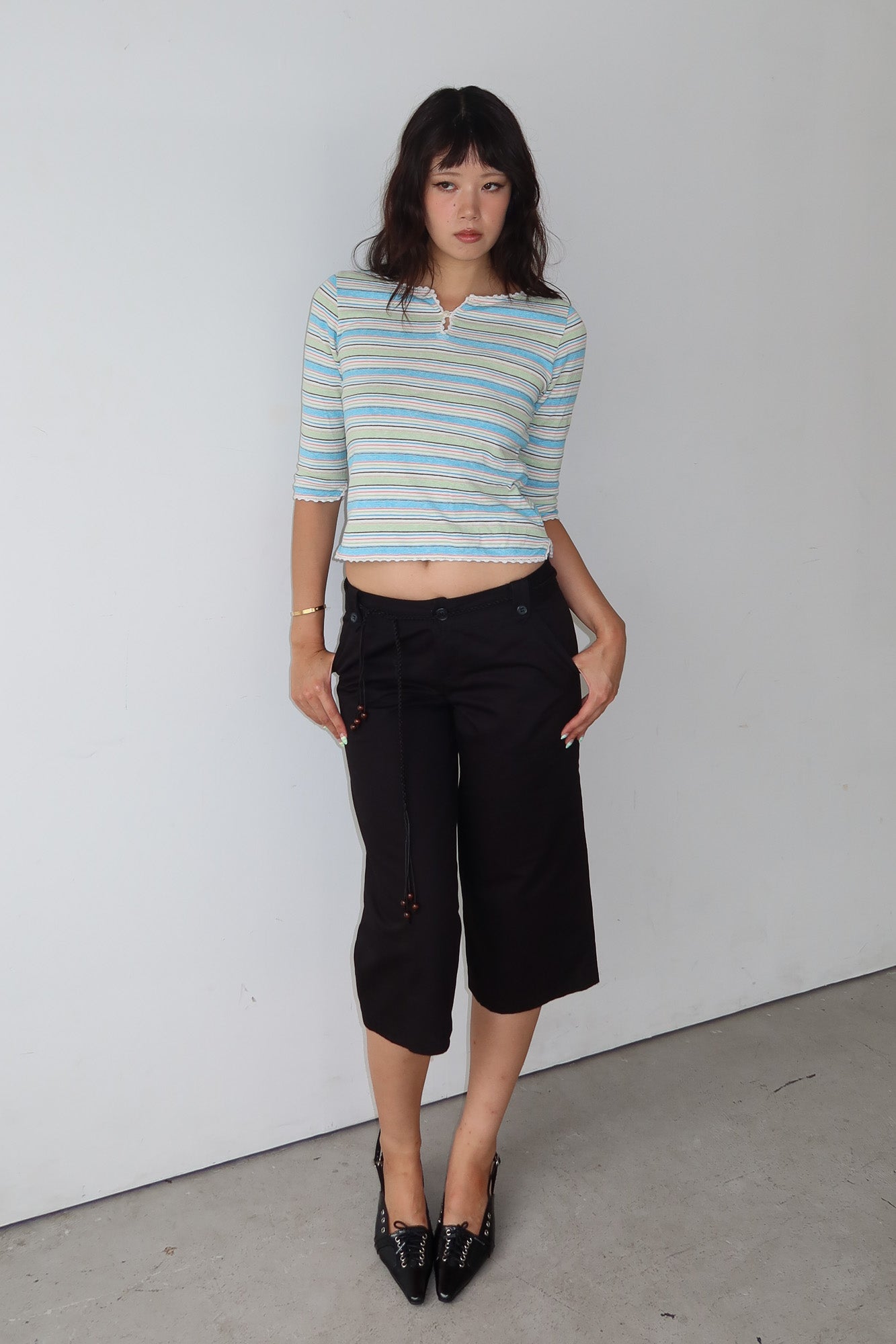 burberry blue label | striped lace trim top
