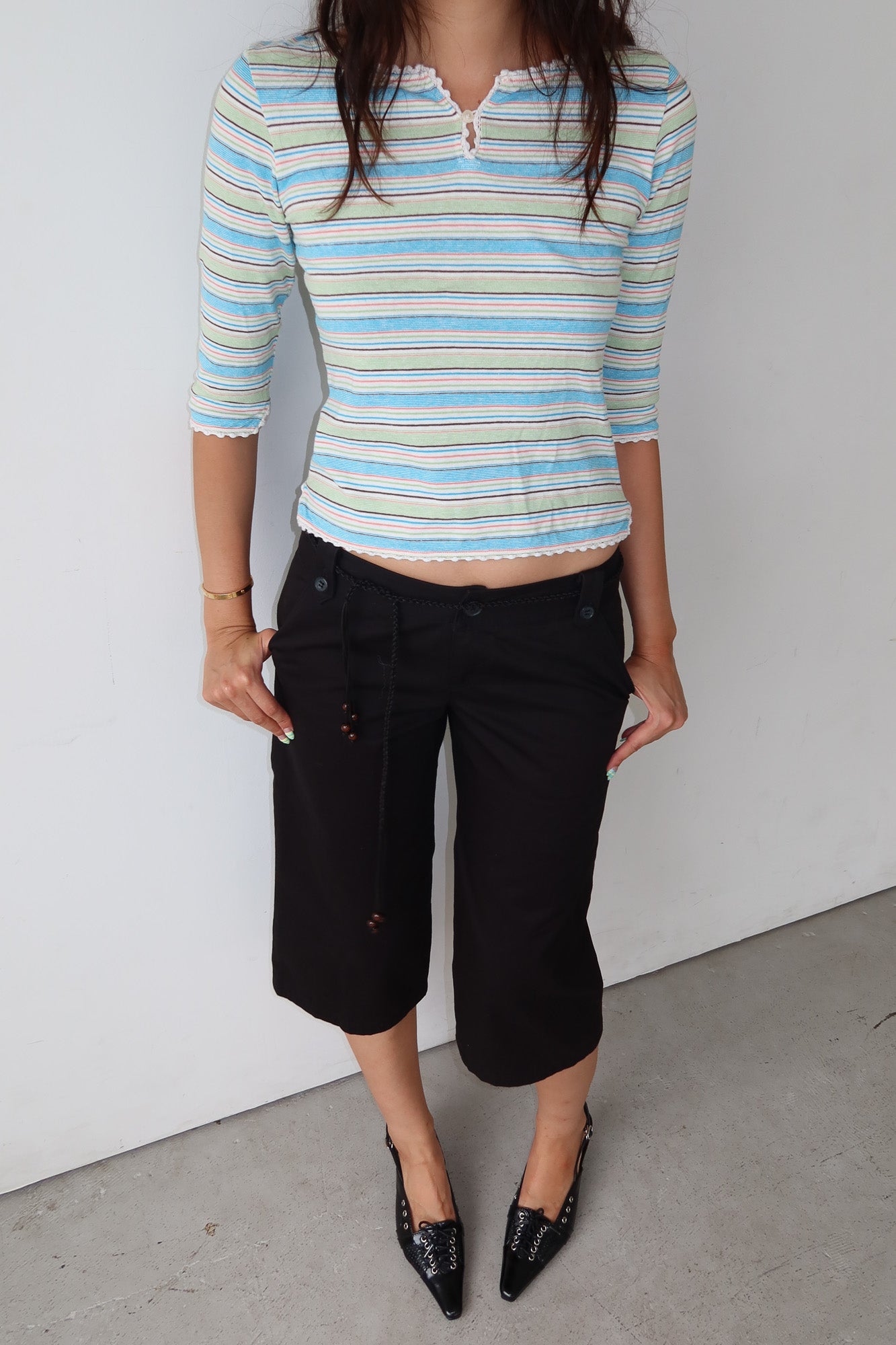 burberry blue label | striped lace trim top
