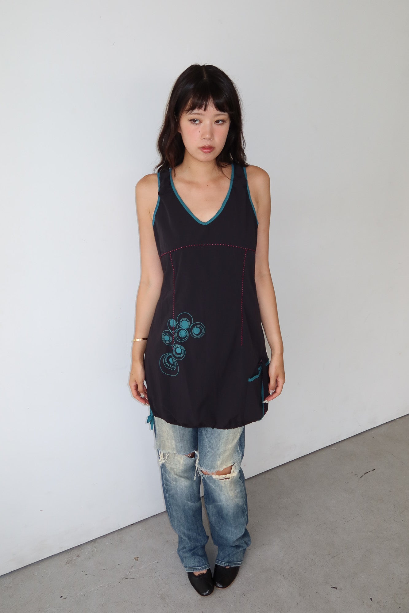 turquoise panel bubble dress