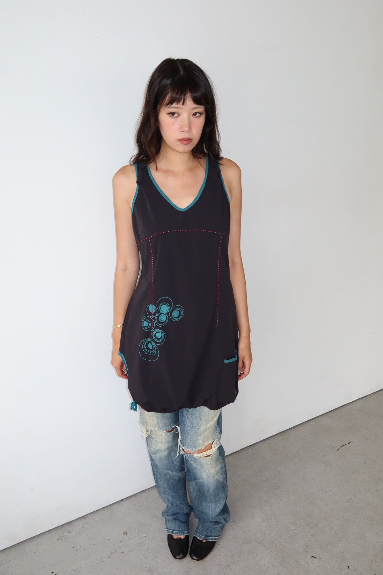 turquoise panel bubble dress