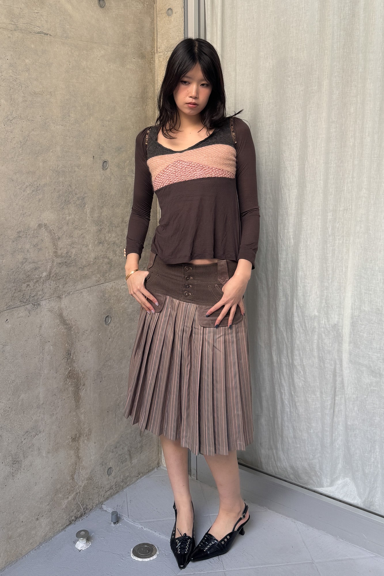 custo barcelona | brown woven panel top