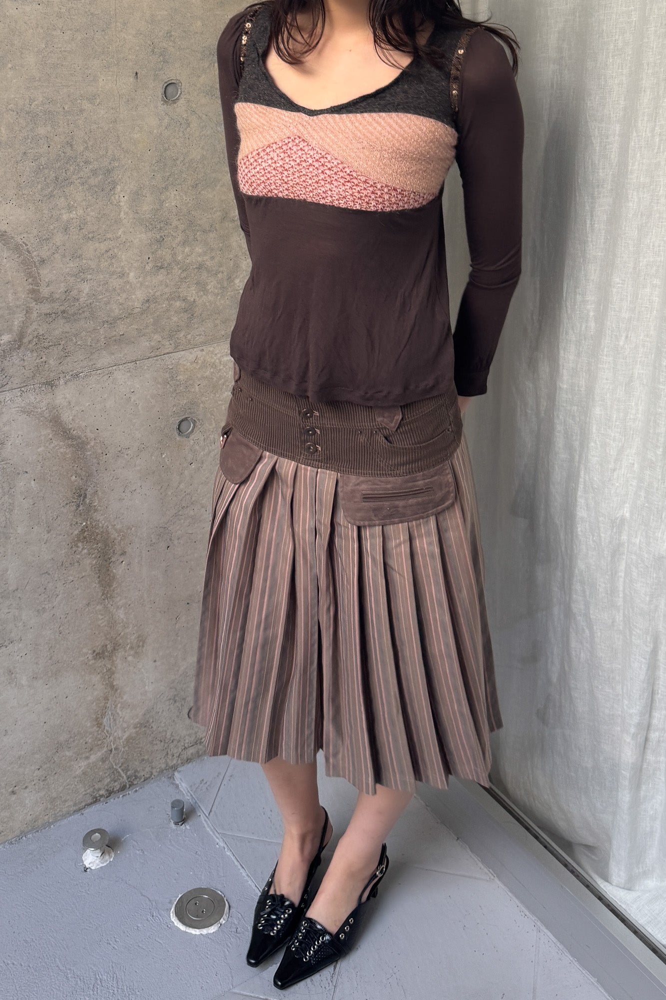 custo barcelona | brown woven panel top