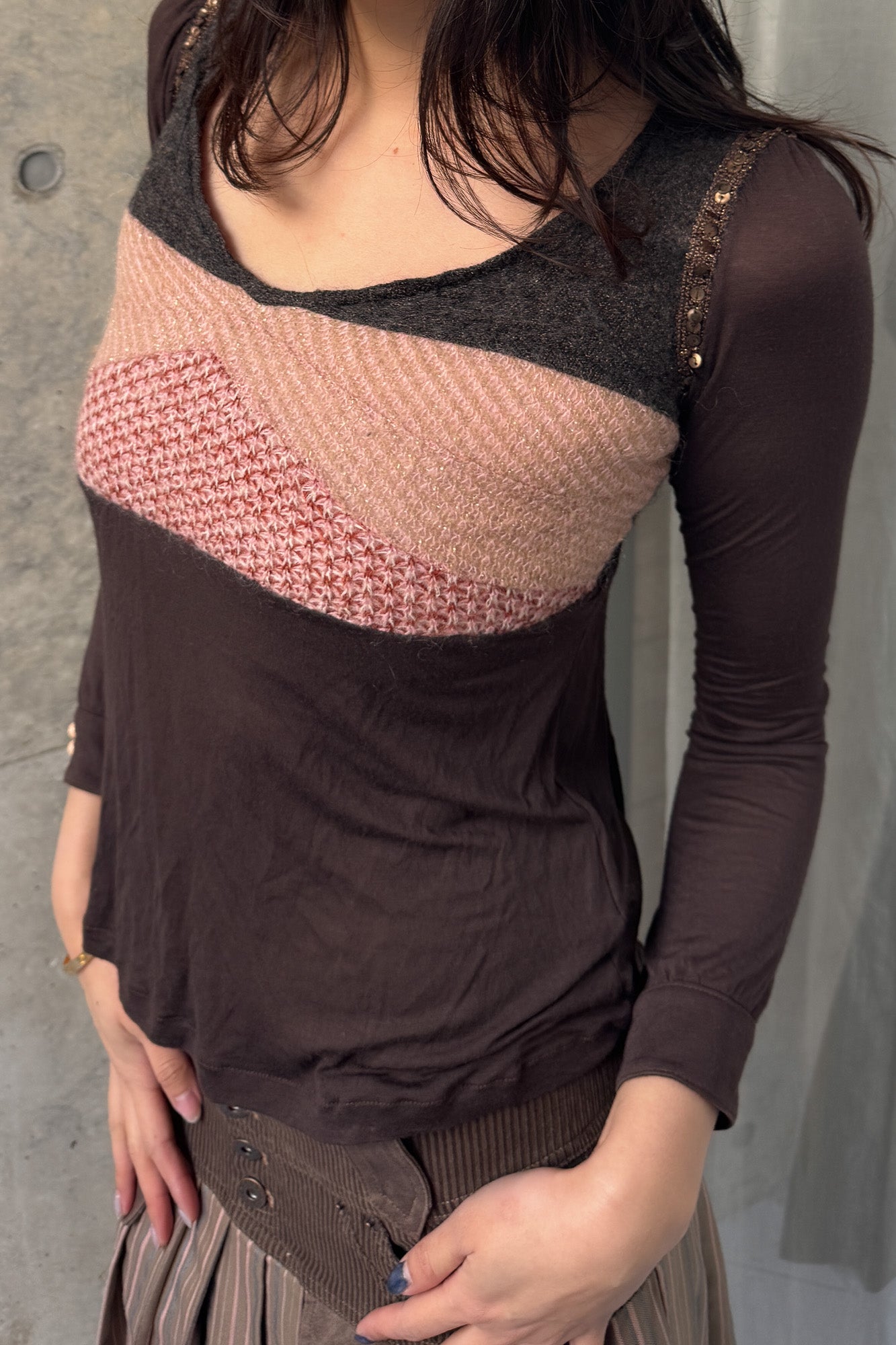 custo barcelona | brown woven panel top